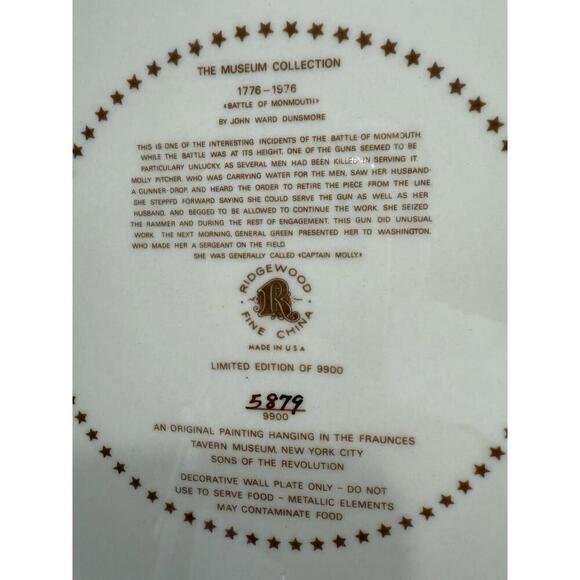 2 American Revolution Fine China Plates, 10 1/2 inch, 1975 Masterpieces/24K Rims - Picture 4 of 9